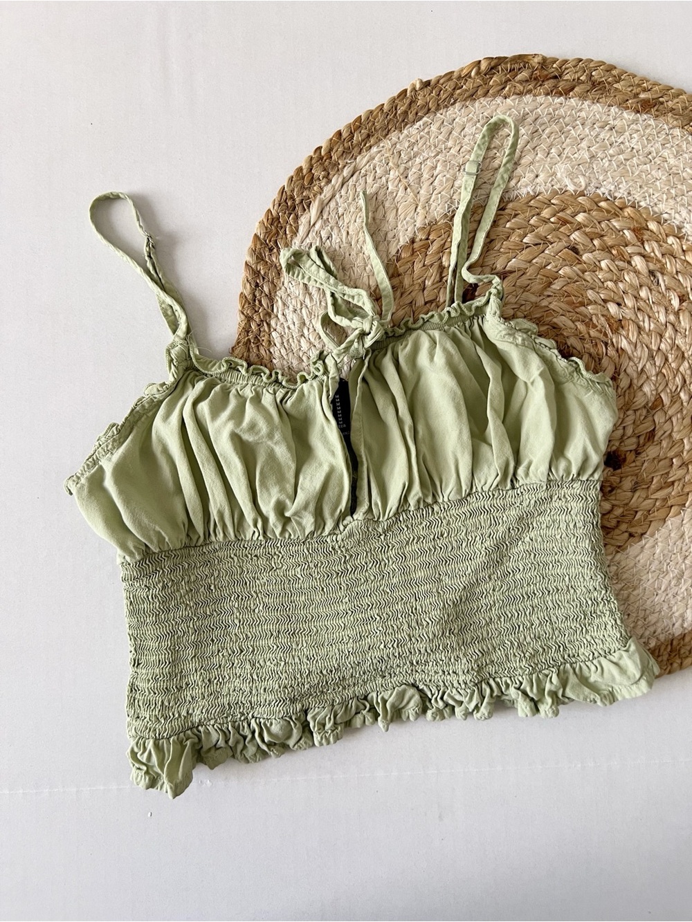 Forever 21 Light Green Smocked Crop Tank Top